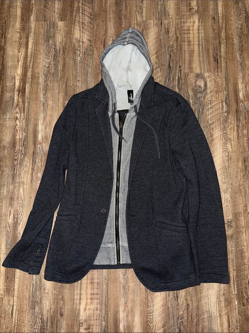 Howe Dark Charcoal Knit Blazer with Light Gray Hooded Zip Layer